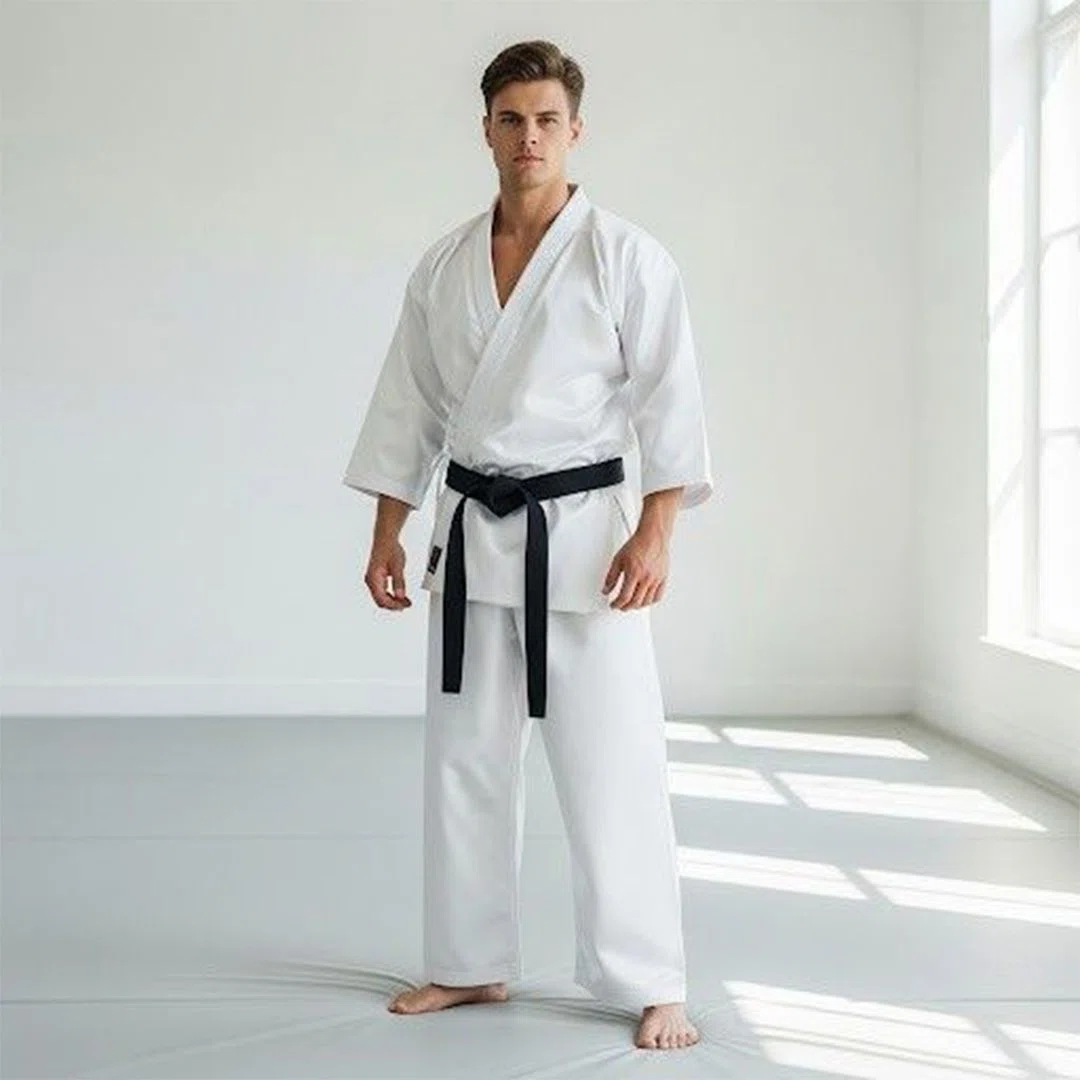 Close-up image of a karate gi sleeve showing reinforced stitching and durable fabric texture perfect for martial arts durability.