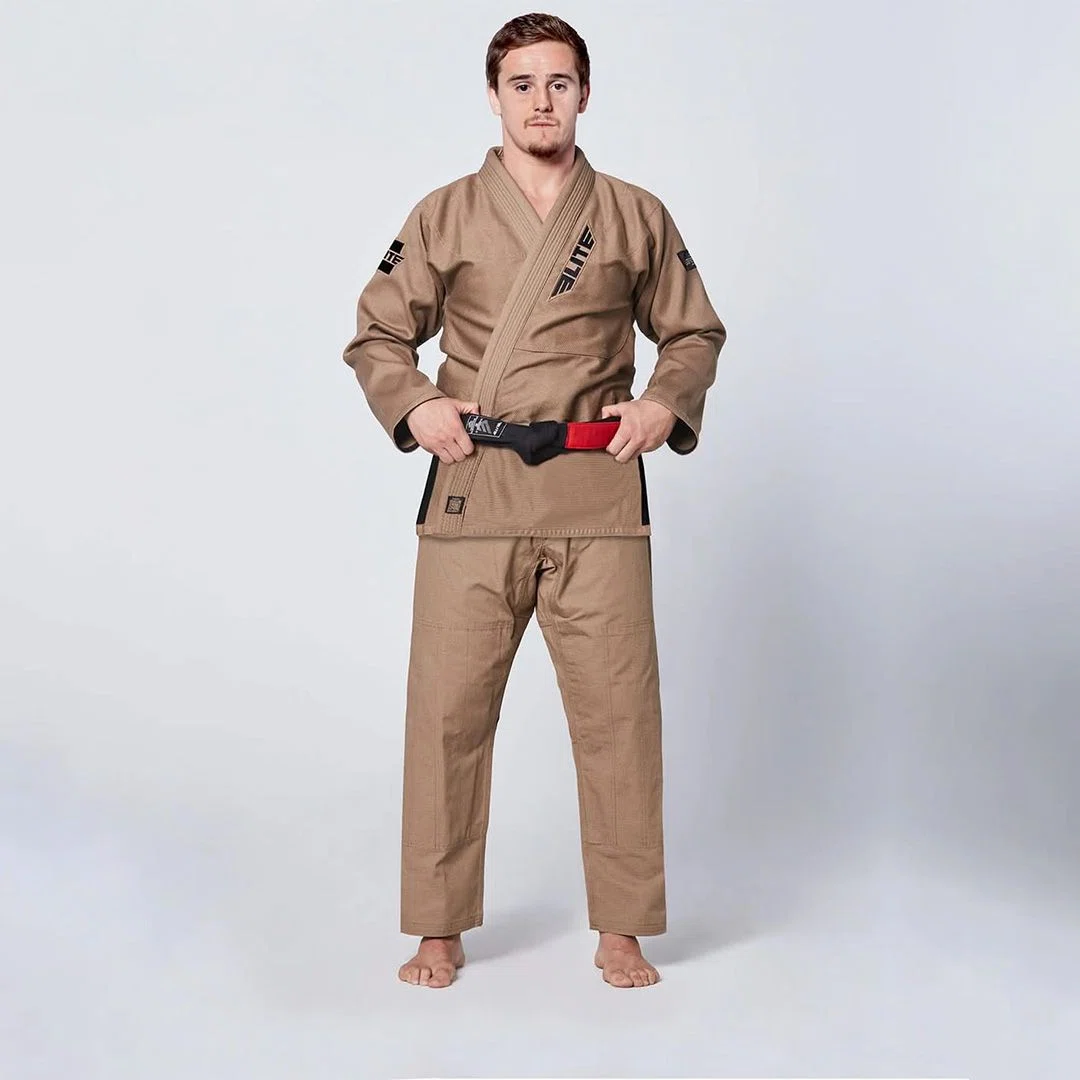 Close-up view of high-quality fabric texture of a custom judo uniform designed for durability.