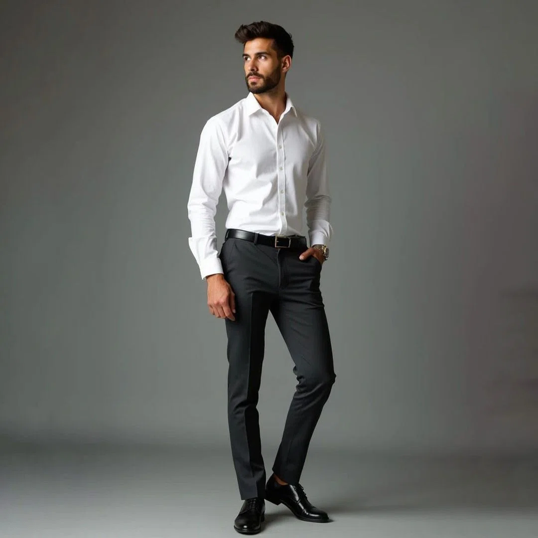 Professional waiter wearing perfectly fitted black waiter pants serving customers with ease and confidence.